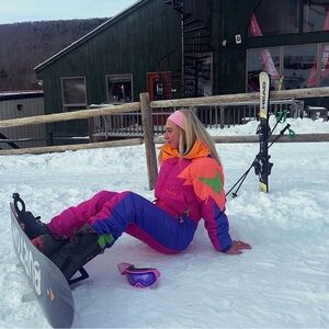 Vintage 90s Retro Diadora Ski Suit One Piece Snowsuit Neon Colorblock